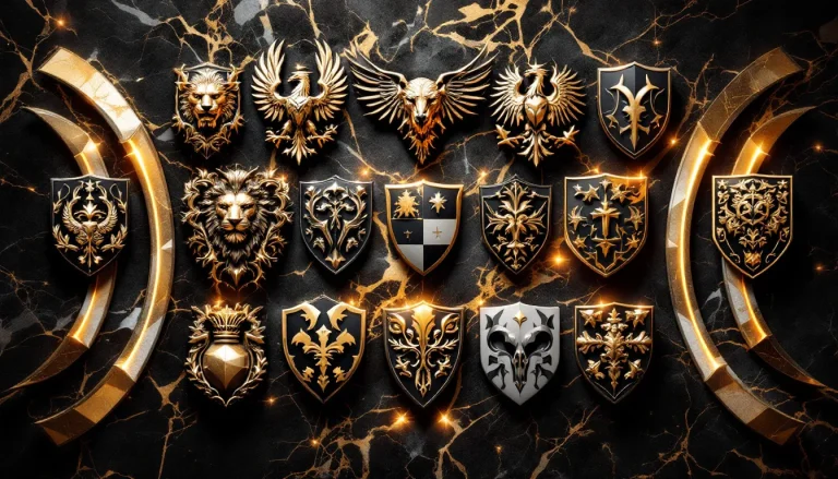 Armoiries contemporaines sur un arrière-plan marbré élégant.