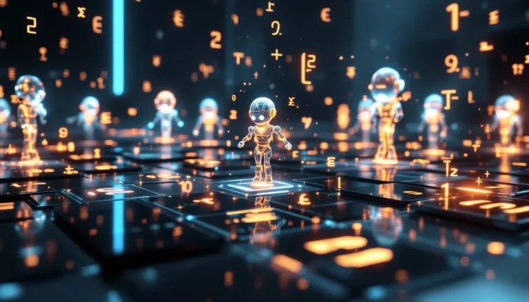 Course de chatbots lumineux sur un parcours dynamique animé.