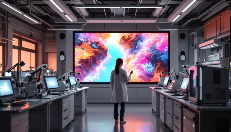 Un laboratoire alliant art et science avec des équipements de recherche et des créations artistiques.