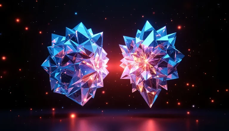 Des formes cristallines se déploient avec des variations de couleurs et de textures, évoquant un univers abstrait et fascinant.