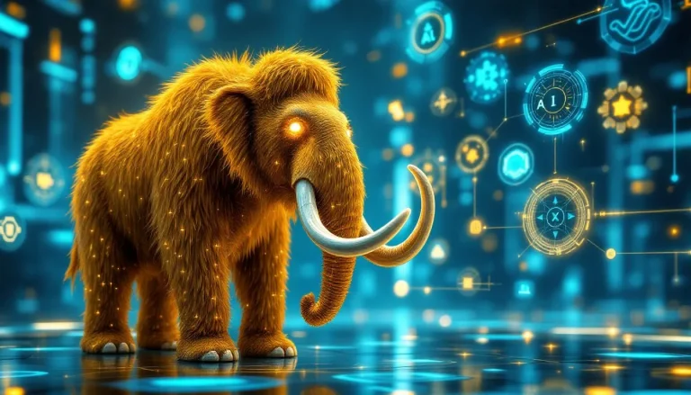 Un mammouth doré entouré d'outils d'intelligence artificielle.