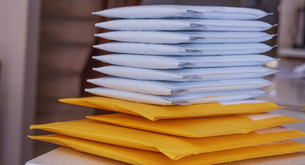 Pile d'enveloppes prêtes à être envoyées par courrier