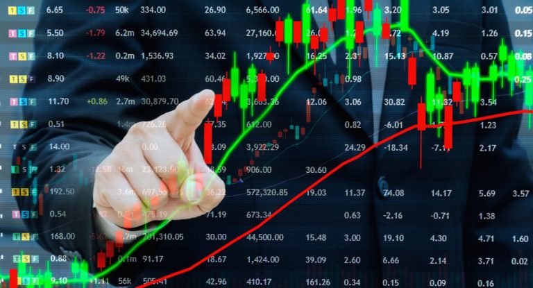 Graphique boursier avec chandeliers et courbes illustrant l evolution des cours en bourse
